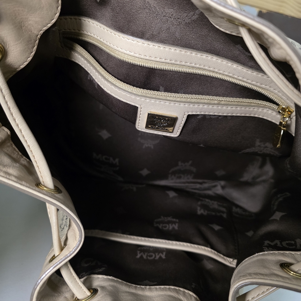 MCM Tan Monogram Drawstring Bucket Bag - image 4